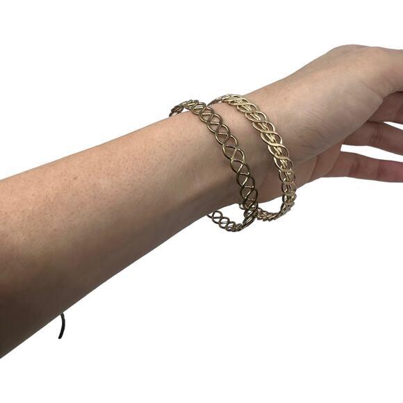 Celtic Knot Design Gold Tone Metal Bangle Bracelet Set Twisted Weave Pattern - Picture 5 of 6